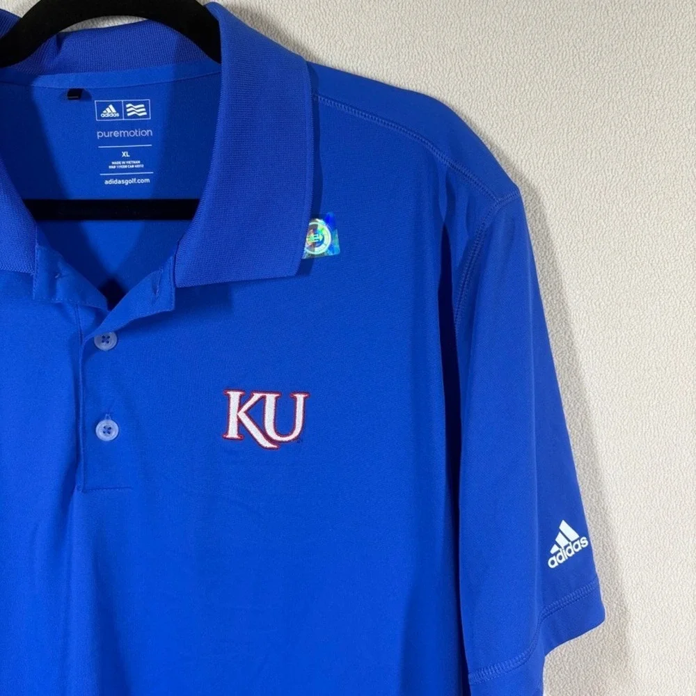 NOS Adidas Puremotion Mens Kansas Jayhawks KU Polo Golf Shirt Blue XL Athleisure